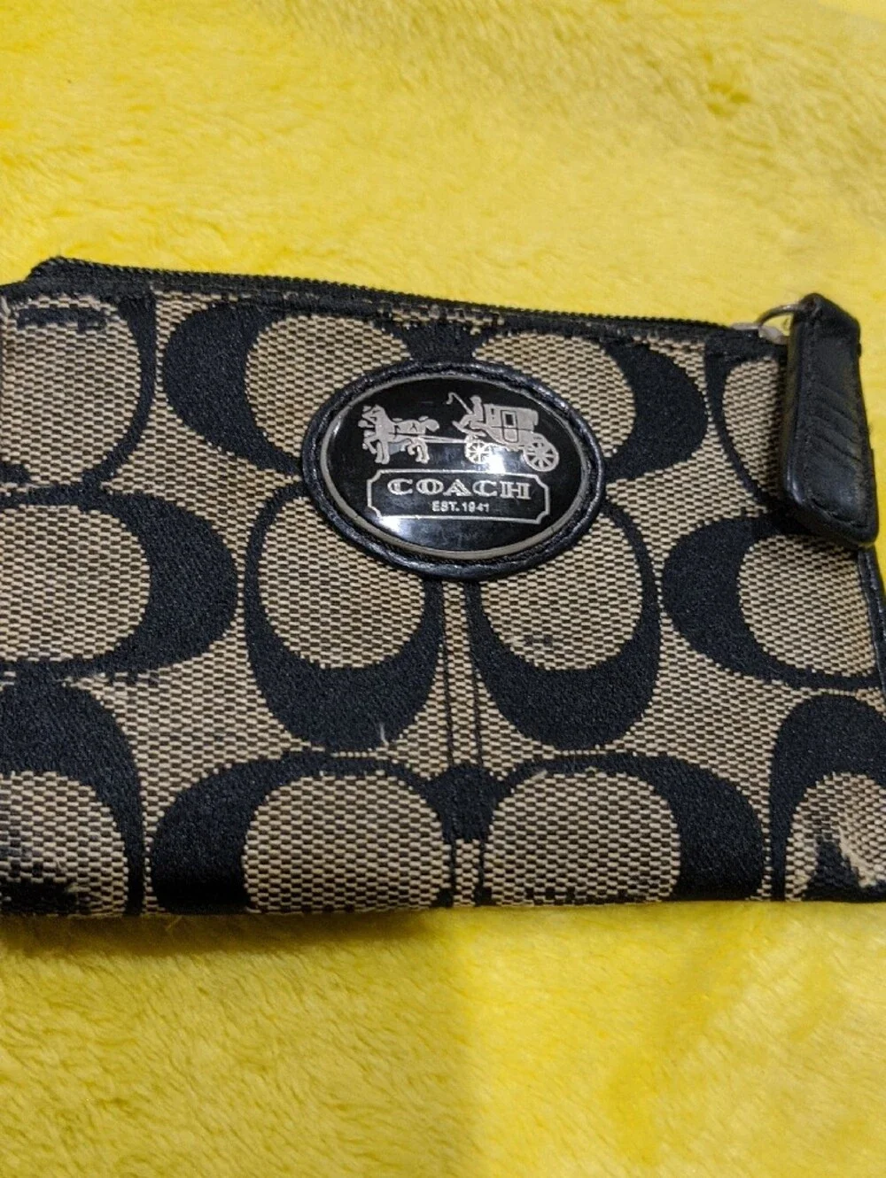 Coach Black & Tan Signature Card Case Key Holder